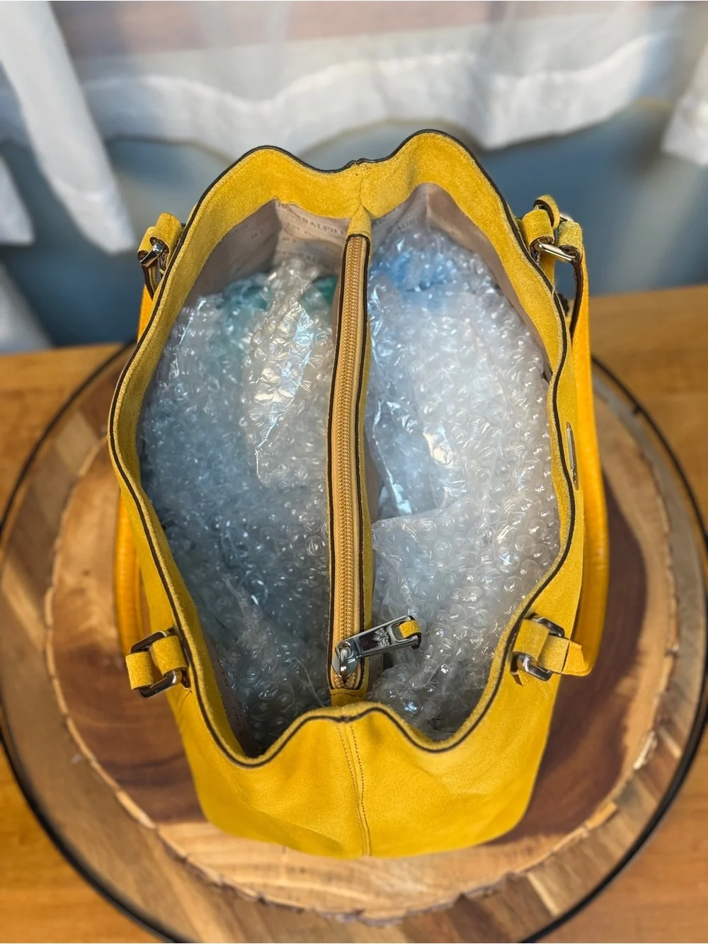 Lauren Ralph Lauren Suede Bucket Hobo Shoulder Bag in Mustard Yellow